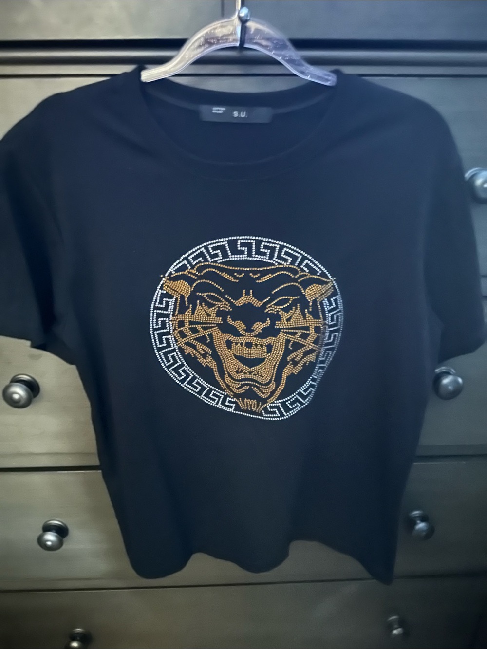 Black Rhinestone Tiger Graphic T-Shirt